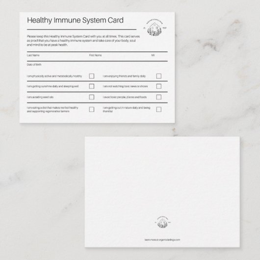 Carte système immunitaire saine | Pack de 100 (Devant / Derrière)