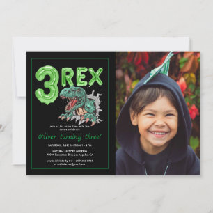 Carte T-Rex "3 Rex"   Photo d'anniversaire de fête de di