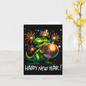 Carte T Rex Bonne Année 2026 Tee Boule Disco Feu d'Artif (Fleur jaune)
