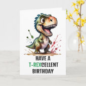 Carte T.Rex Dinosaur Anniversaire personnalisé (Fleur jaune)