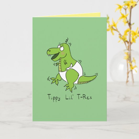 Carte T-Rex Dinosaur Bébé mignon Dessin (Fleur jaune)