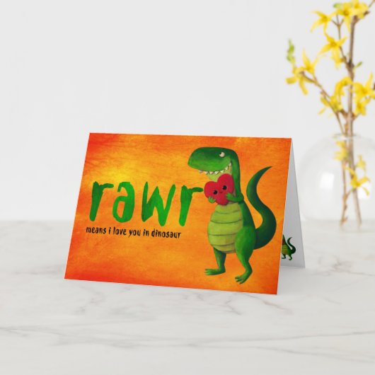Carte T-Rex dinosaure romantique RAWR (Fleur jaune)