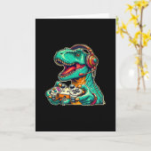 Carte T-rex jeu avec casque drôle de dinosaure graphiste (Fleur jaune)