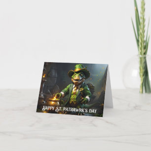 Carte T-Rex Leprechaun avec chaudron d'or