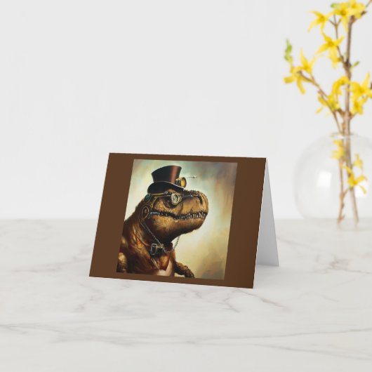 Carte T Rex Steampunk (Fleur jaune)