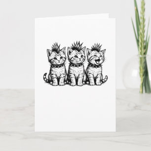 Carte T-shirt Cute Punk Chat Trio Chatons Piquants, Chat