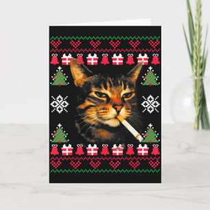 Carte T-shirt drôle de chat qui fume pour Noël