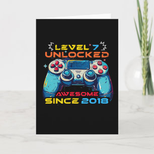 Carte T-shirt garçon 7e anniversaire joueur niveau 7 déb
