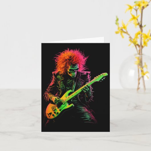 Carte T-shirt graphique squelette jouant de la guitare R (Fleur jaune)