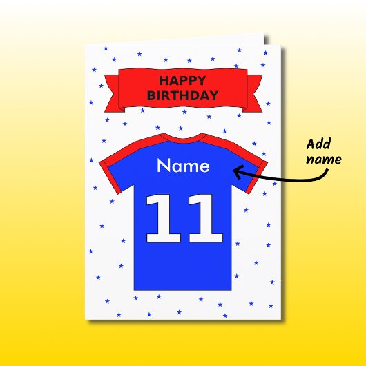 Carte T-shirt rouge bleu 11e anniversaire ajouter un nom
