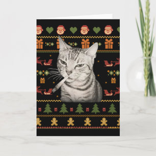 Carte T-shirts drôles de chat qui fume pour Noël