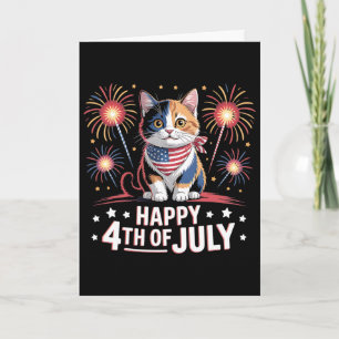 Carte T-shirts drôles du 4 juillet chat heureux quatrièm