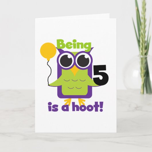 Carte T-shirts et cadeaux de 5 ans de Hoot Owl (Devant)