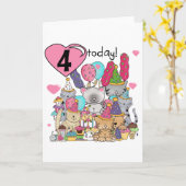 Carte T-shirts et cadeaux fête Kittens 4e anniversaire (Fleur jaune)