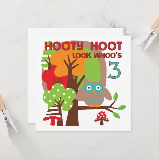 Carte T-shirts et cadeaux pour le 3e anniversaire de Owl (Devant/Arrière en situation)