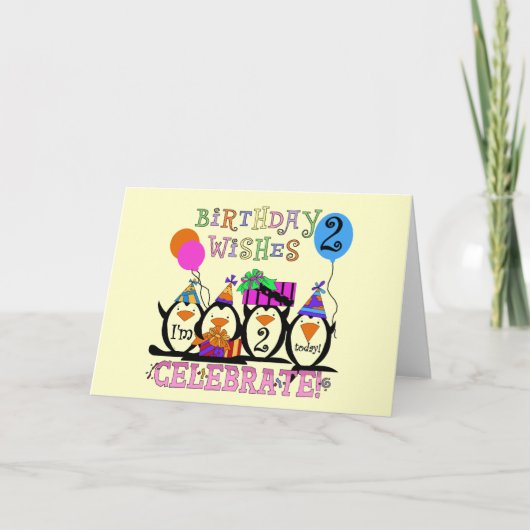 Carte T-shirts et cadeaux Silly Penguins 2e anniversaire (Devant)