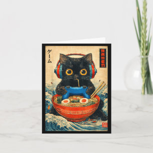 Carte T-shirts graphiques drôles japonais Ramen de chat