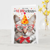 Carte Tabby Argent Chat MEOWvelous Anniversaire (Fleur jaune)
