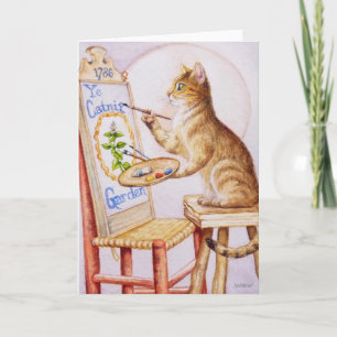 Carte Tabby Artiste Brown Peinture Chat Aquarelle Art