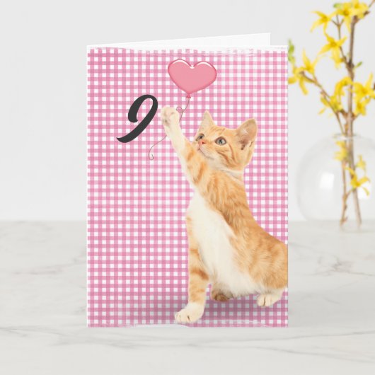 Carte Tabby cat à 9 ans (Fleur jaune)