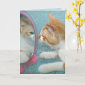 Carte Tabby Cat Anniversaire en miroir (Fleur jaune)