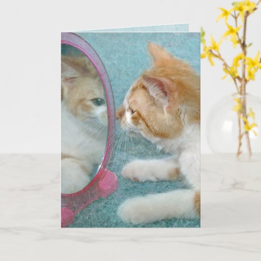 Carte Tabby Cat Anniversaire en miroir (Fleur jaune)