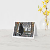 Carte Tabby Cat at Snowy Window (Fleur jaune)