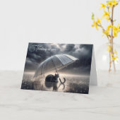 Carte Tabby Cat Sous Parapluie (Fleur jaune)