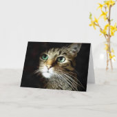 Carte Tabby Chat Aux Yeux Verts Isolé Sur Noir (Fleur jaune)