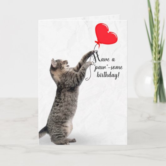 Carte Tabby Chat d'anniversaire avec ballon de coeur (Devant)