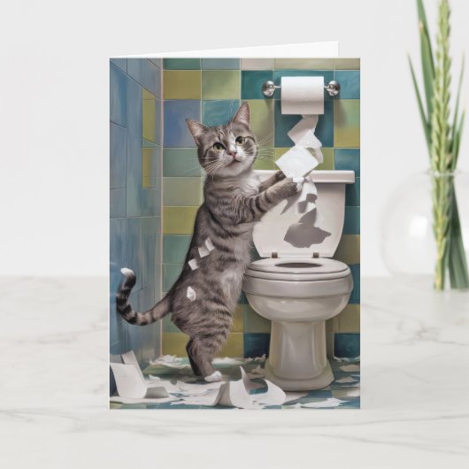 Carte Tabby Chat Shredding Toilet Papier Anniversaire (Devant)