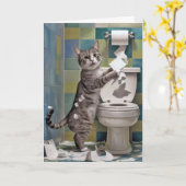 Carte Tabby Chat Shredding Toilet Papier Anniversaire (Fleur jaune)