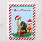Carte Tabby de Noël Kitty Chat, Ange et Elfe mignonne su (Devant / Derrière)