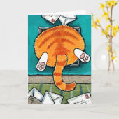 Carte Tabby Grat Orange Chat dans le rabat de chat (Fleur jaune)