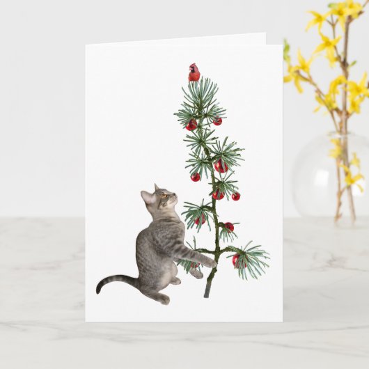 Carte Tabby Kitten Christmas Tree Card (Fleur jaune)