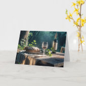 Carte Table D'Action De Grâce Avec Vin En Forêt (Fleur jaune)