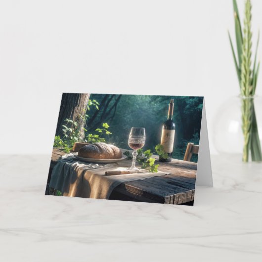 Carte Table D'Action De Grâce Avec Vin En Forêt (Devant)