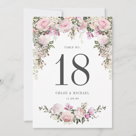 Carte Table de Mariage rose rose rustique (Devant)