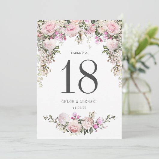 Carte Table de Mariage rose rose rustique (Debout devant)