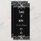 Carte Table de menu Elégant Noir Argent Art Déco (Devant / Derrière)