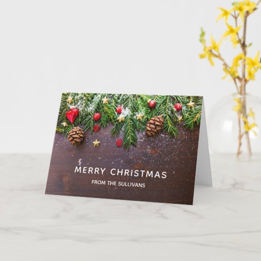 Carte Table de Noël rustique avec Pine & Snow (Fleur jaune)