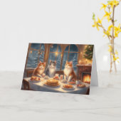 Carte Table de petit-déjeuner de Noël de chat confortabl (Fleur jaune)