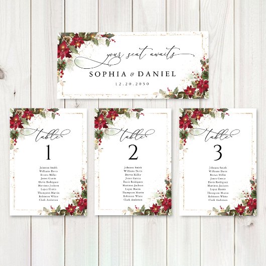 Carte Table de tête du Mariage Rustique Pine Poinsettia