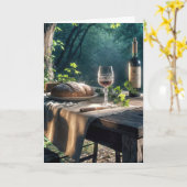 Carte Table de Thanksgiving avec du vin dans une forêt (Fleur jaune)