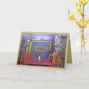 CARTE TABLE ET CHAISES RUSTIQUES/JOLIE ANNIVERSAIRE/PERS