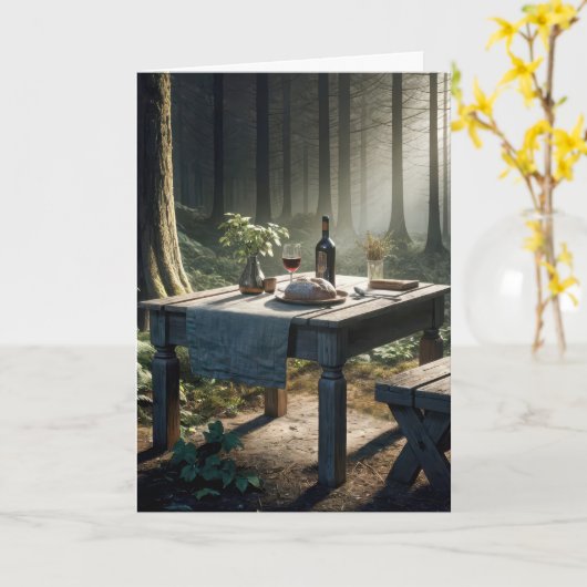 Carte Table rustique dans une forêt pour Anniversaire (Fleur jaune)