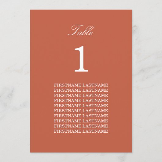 Carte table Terracotta Noms d'invités (Devant)