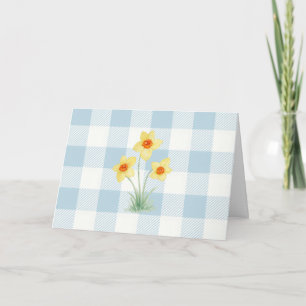 Carte Tableau de jonquilles à motif gingham bleu