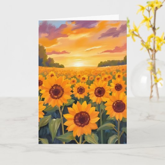 Carte Tableau de paysage de coucher de soleil dans un ch (Fleur jaune)