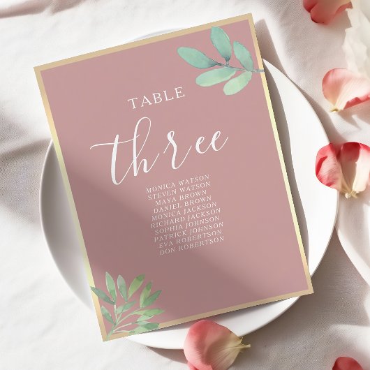 Carte Tableau de placement de mariage à la verdure rose 